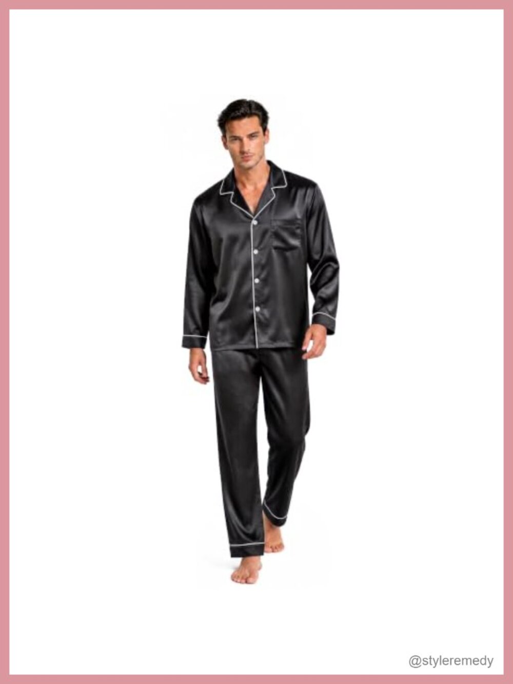 Men's Silk Satin Pajama Set Long Sleeve Button Down Sleepwear